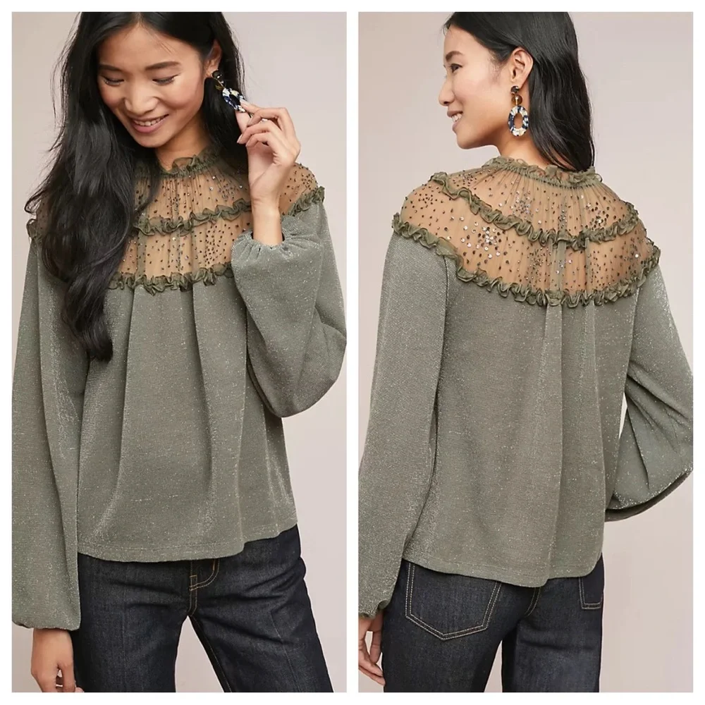 Anthropologie Ranna Gill Bowen Ruffled Top S
